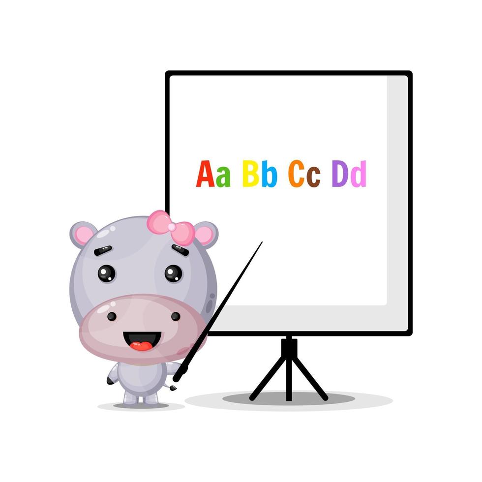 schattige nijlpaardmascotte legt het alfabet uit vector