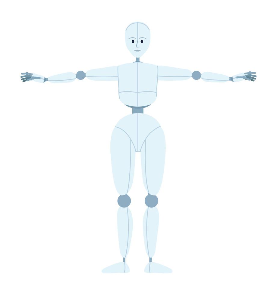 humanoid robot oefenen semi vlak kleur vector karakter. mensachtig dans beweging. bewerkbare vol lichaam figuur Aan wit. gemakkelijk tekenfilm stijl plek illustratie voor web grafisch ontwerp en animatie
