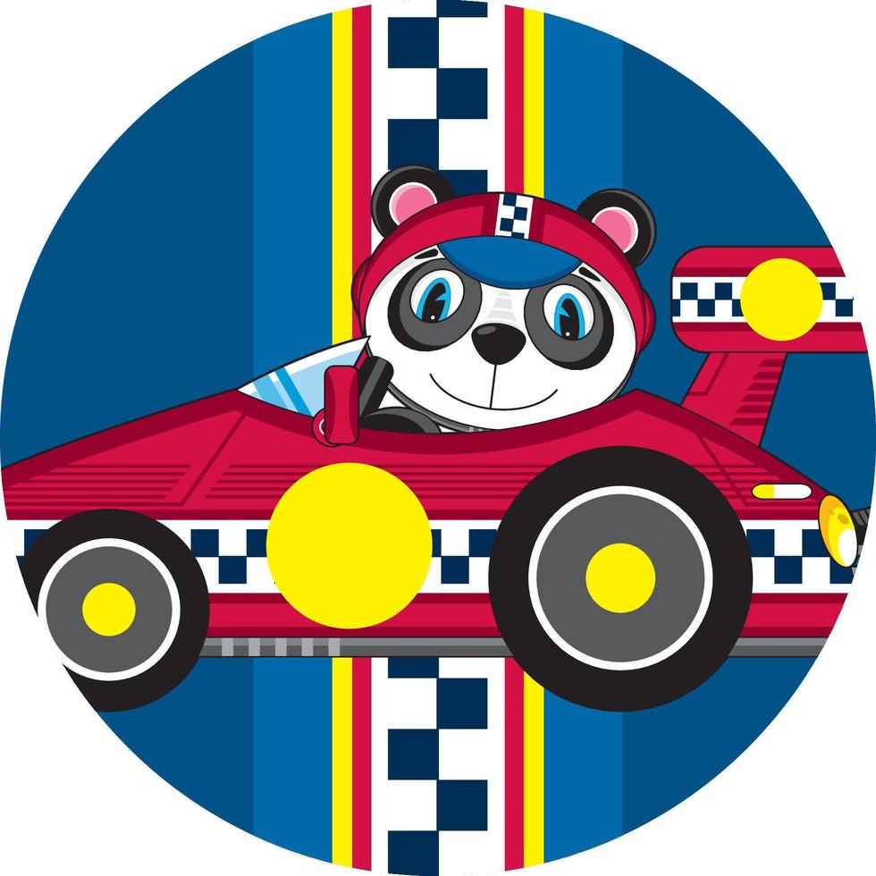 tekenfilm panda beer racing bestuurder in sport- auto vector