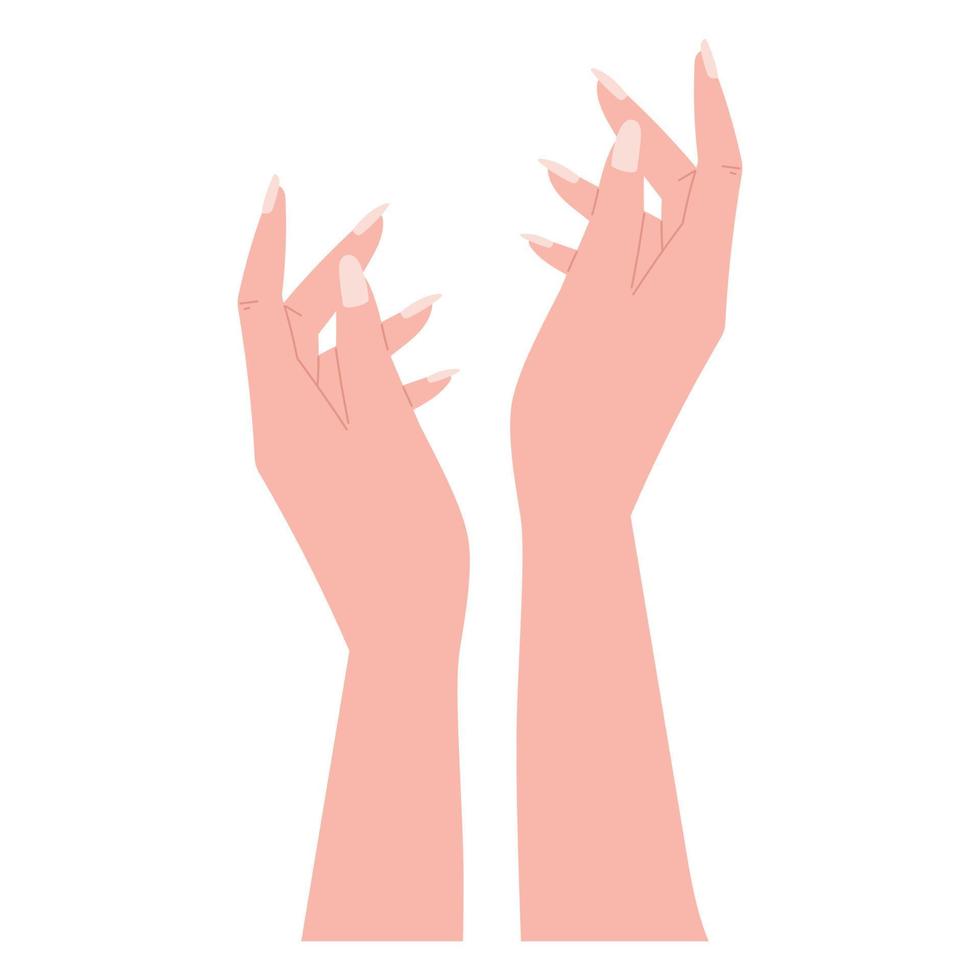 elegant vrouw handen met manicuren. vector geïsoleerd vlak vrouwelijk armen.