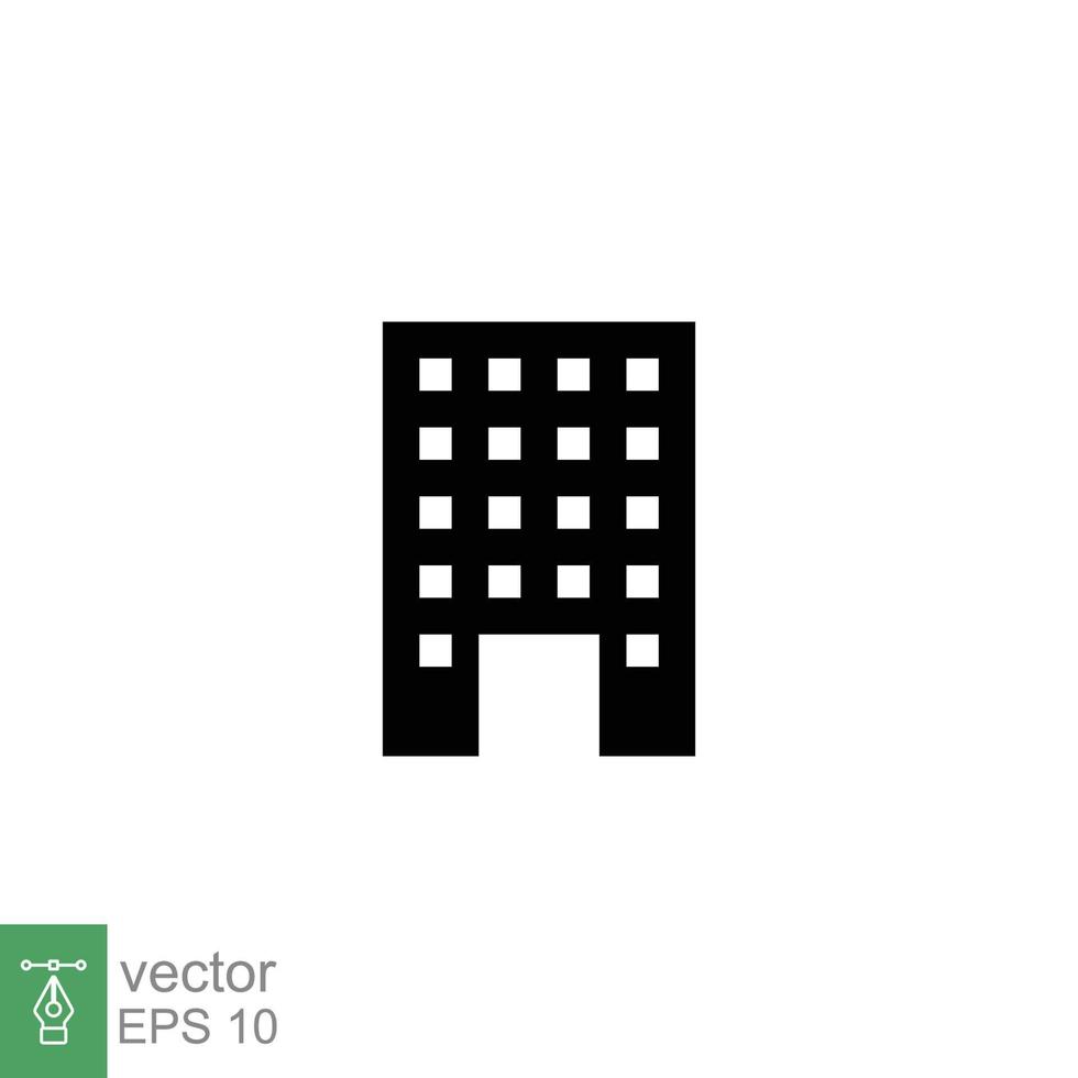 gebouw icoon. gemakkelijk solide stijl. bedrijf kantoor, modern appartement, huis, wolkenkrabber, huis concept. zwart silhouet, glyph symbool. vector illustratie geïsoleerd Aan wit achtergrond. eps 10.