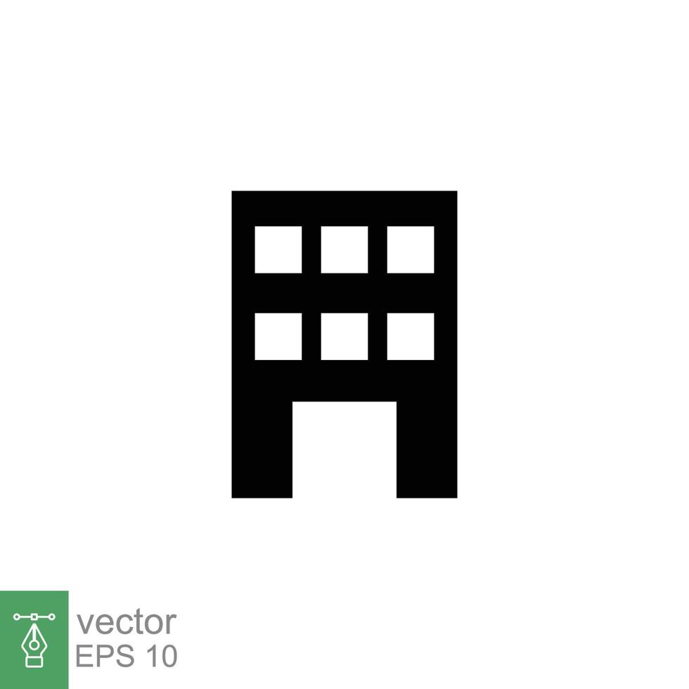 gebouw icoon. gemakkelijk solide stijl. bedrijf kantoor, modern appartement, huis, wolkenkrabber, huis concept. zwart silhouet, glyph symbool. vector illustratie geïsoleerd Aan wit achtergrond. eps 10.