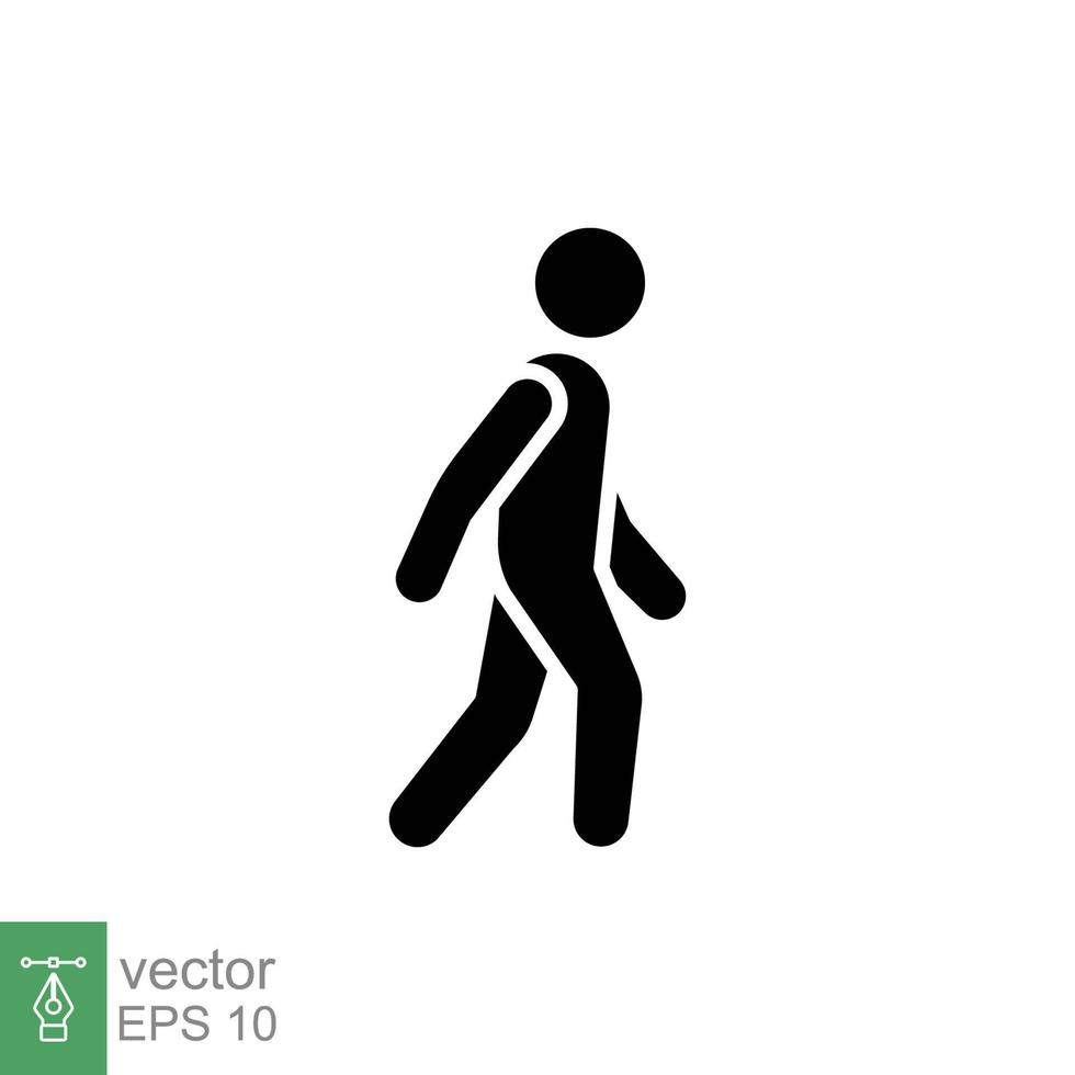 wandelen icoon. gemakkelijk solide stijl. voetganger, wandelen Mens, pictogram, menselijk, kant, loopbrug concept. zwart silhouet, glyph symbool. vector illustratie geïsoleerd Aan wit achtergrond. eps 10.