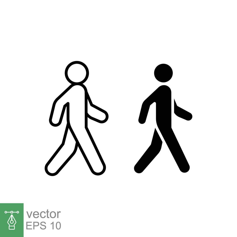 wandelen lijn en glyph icoon. gemakkelijk schets en solide stijl. voetganger, Mens, pictogram, menselijk, kant, loopbrug concept symbool. vector illustratie geïsoleerd Aan wit achtergrond. eps 10.