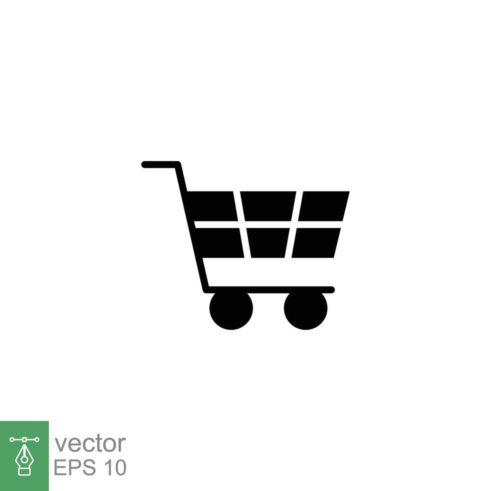 boodschappen doen kar icoon. gemakkelijk solide stijl voor web sjabloon en app. winkel, kleinhandel, karretje, mand, tas, op te slaan. zwart silhouet, glyph symbool. vector illustratie ontwerp Aan wit achtergrond. eps 10.