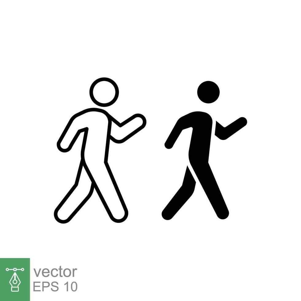 wandelen lijn en glyph icoon. gemakkelijk schets en solide stijl. voetganger, Mens, pictogram, menselijk, kant, loopbrug concept symbool. vector illustratie geïsoleerd Aan wit achtergrond. eps 10.