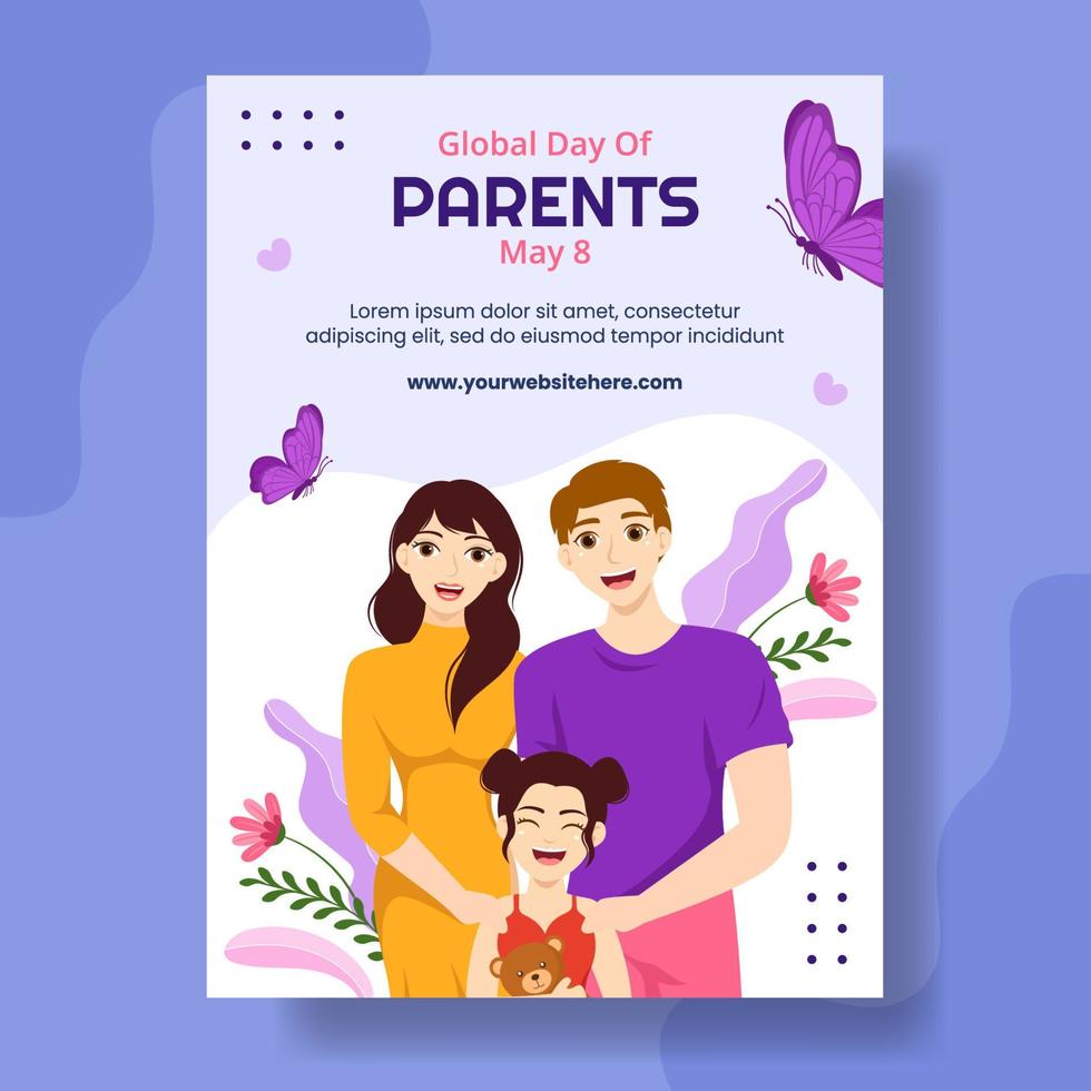 globaal dag van ouders verticaal poster vlak tekenfilm hand- getrokken Sjablonen achtergrond illustratie vector