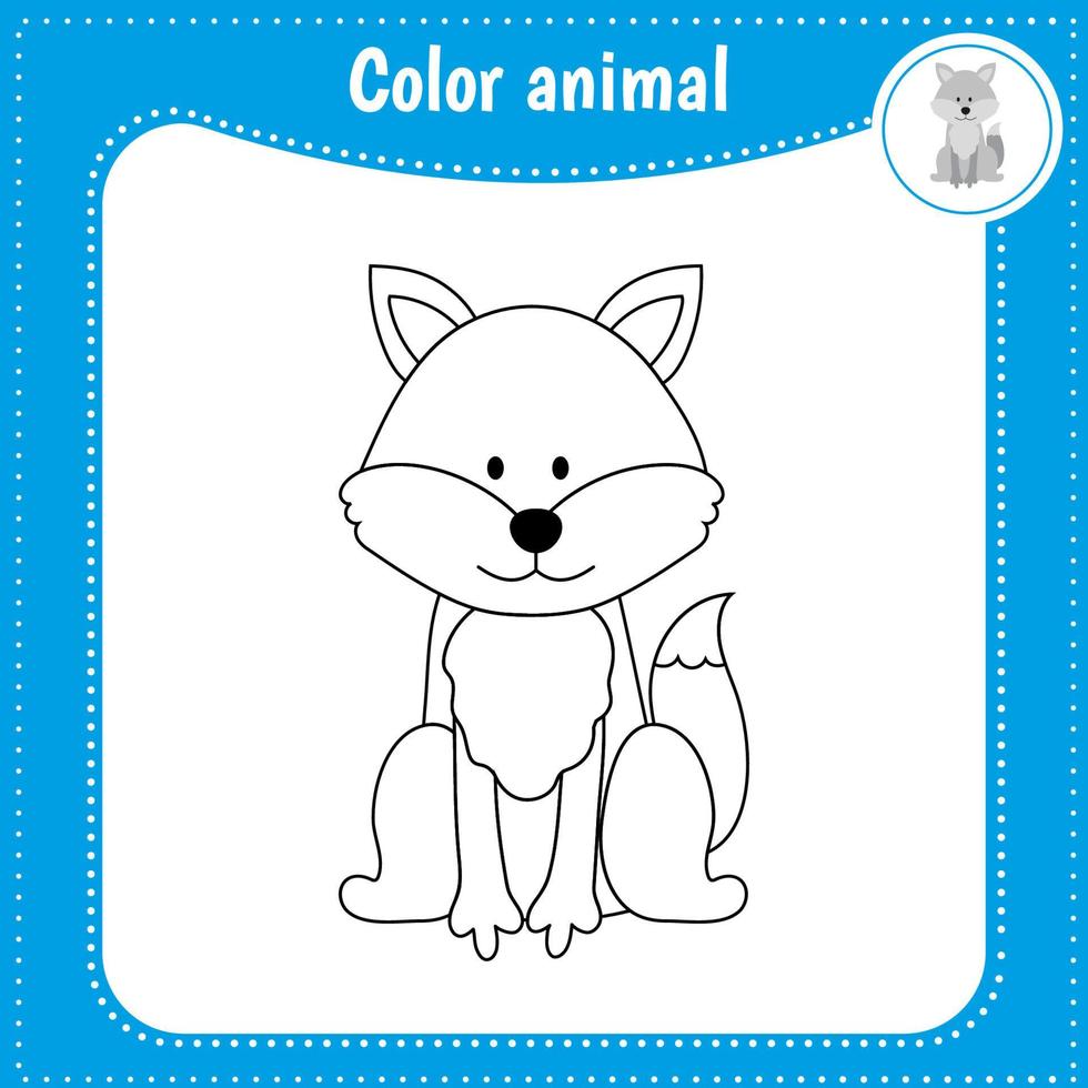 schattig tekenfilm dier - kleur bladzijde voor kinderen. leerzaam spel voor kinderen. vector illustratie. kleur wolf