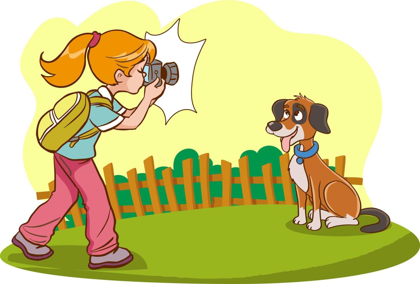 fotograaf jong meisje en hond vector