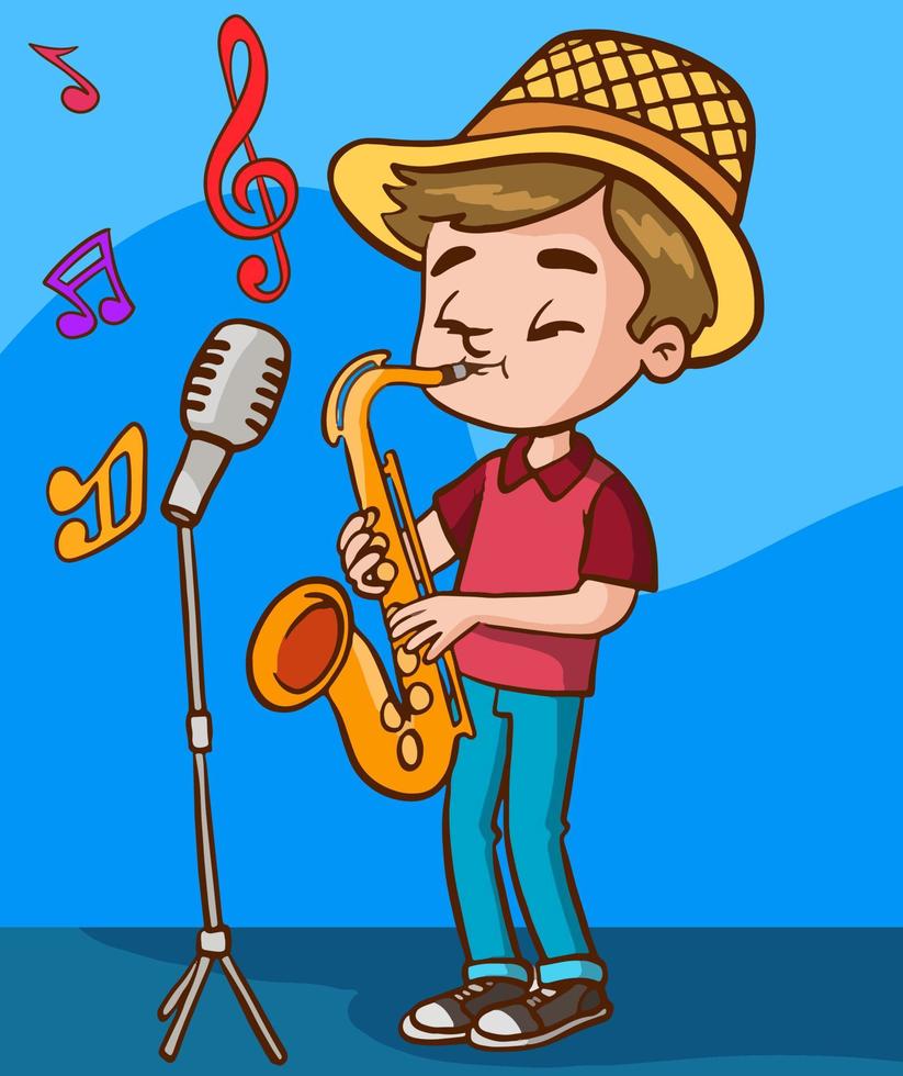 kinderen spelen saxofoon tekenfilm vector