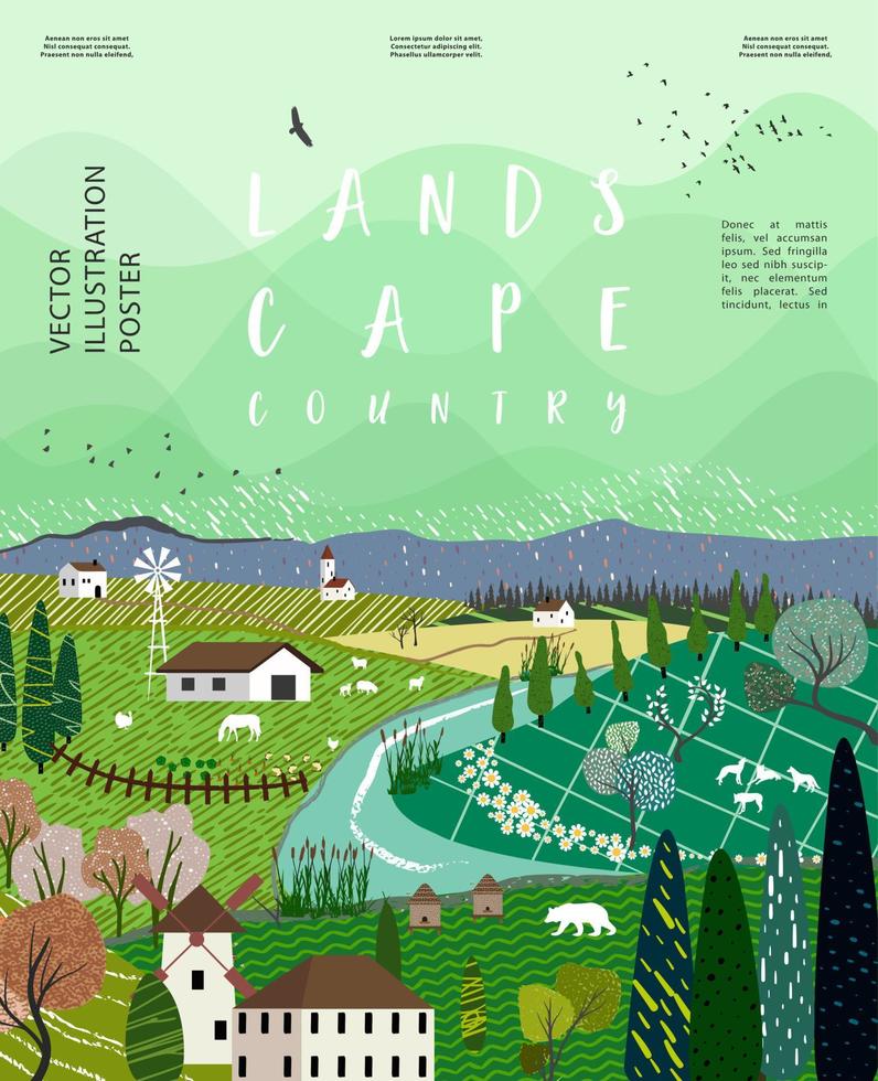 mooi platteland, natuur en landschap. vector illustratie.