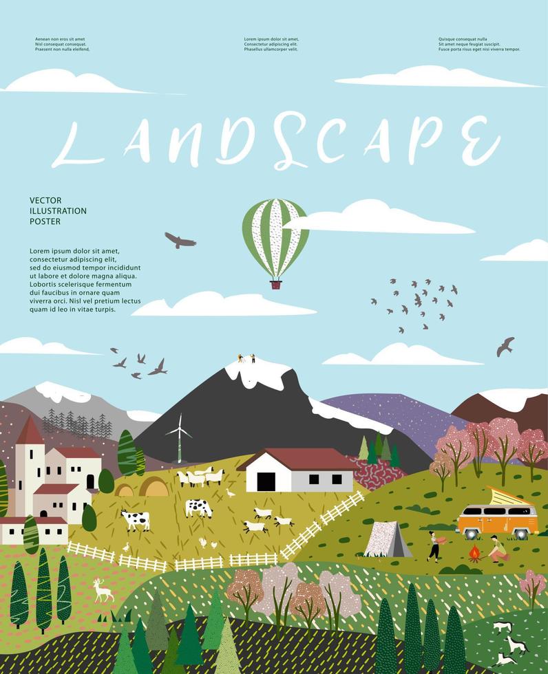 mooi platteland, natuur en landschap. vector illustratie.