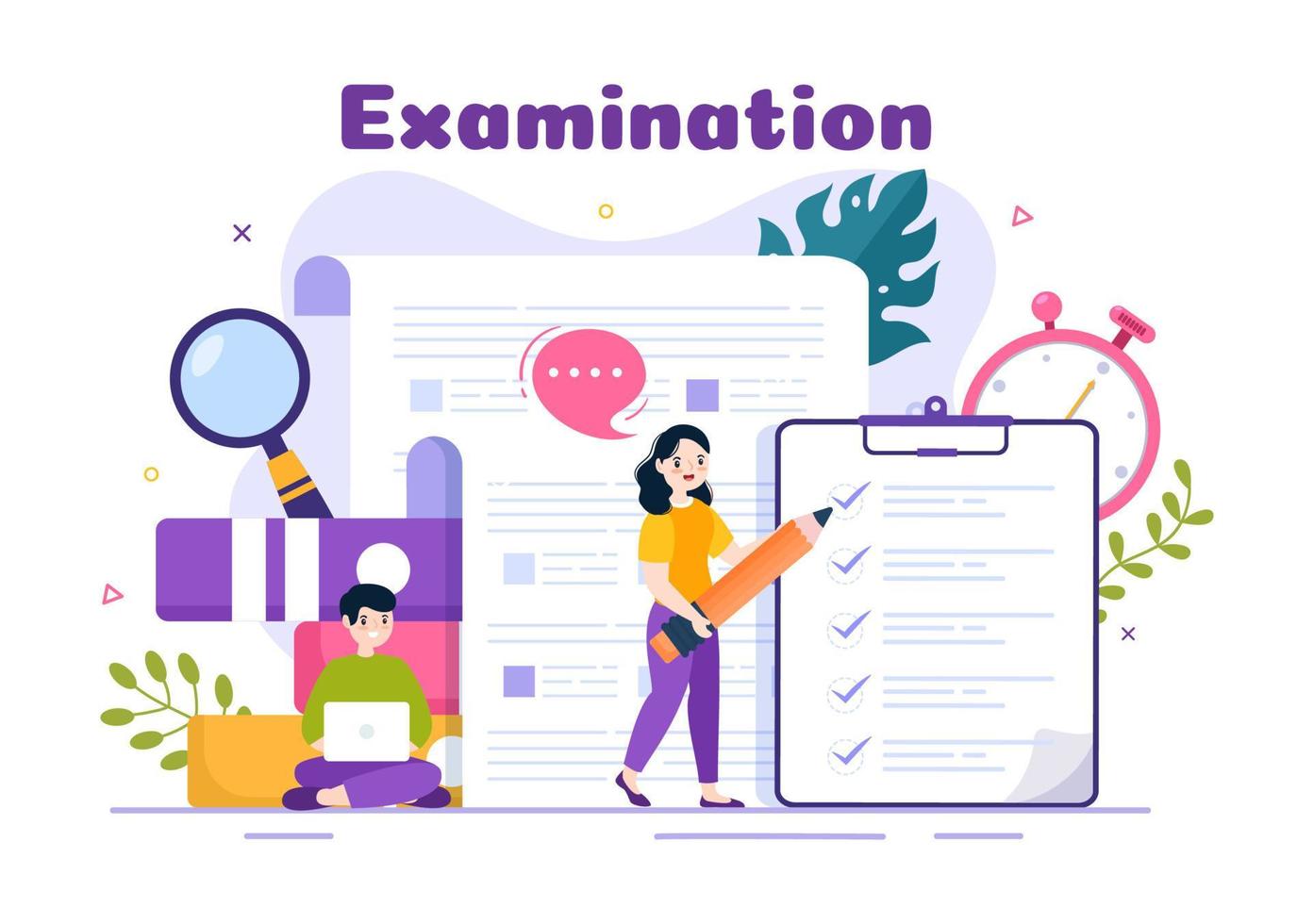 examen papier illustratie met online examen, het formulier, papieren antwoorden, enquête of internet quiz in vlak tekenfilm hand- getrokken voor landen bladzijde Sjablonen vector