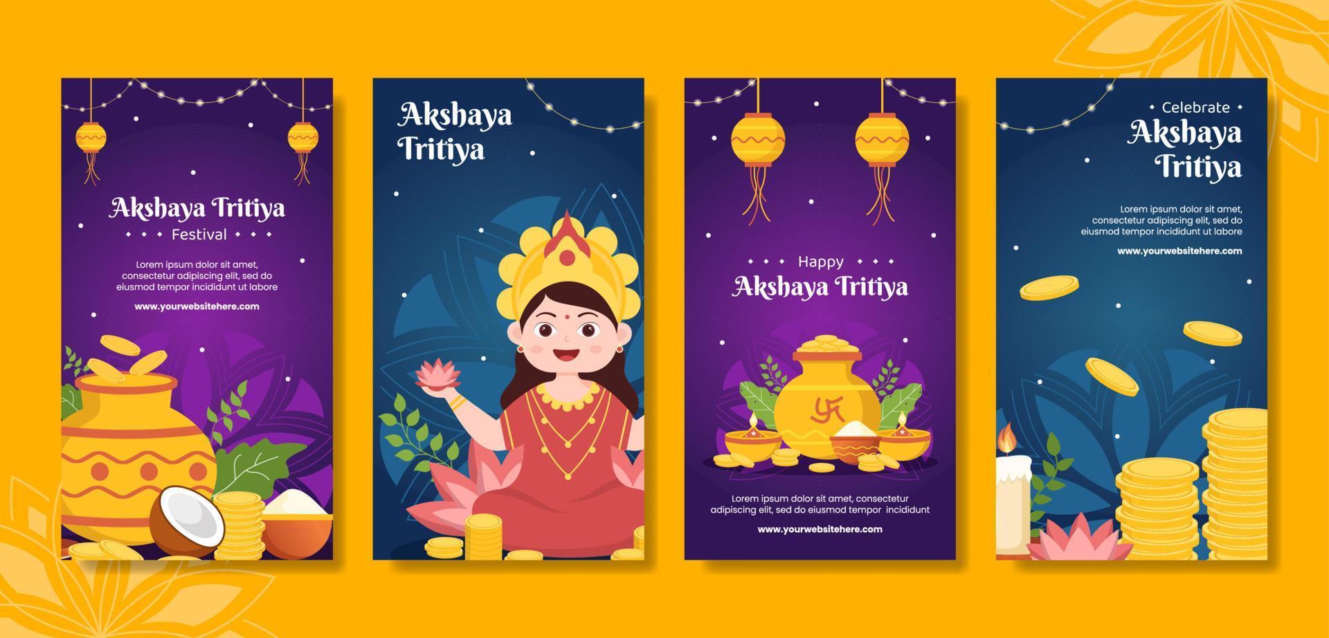 akshaya tritiya festival sociaal media verhalen tekenfilm hand- getrokken Sjablonen achtergrond illustratie vector