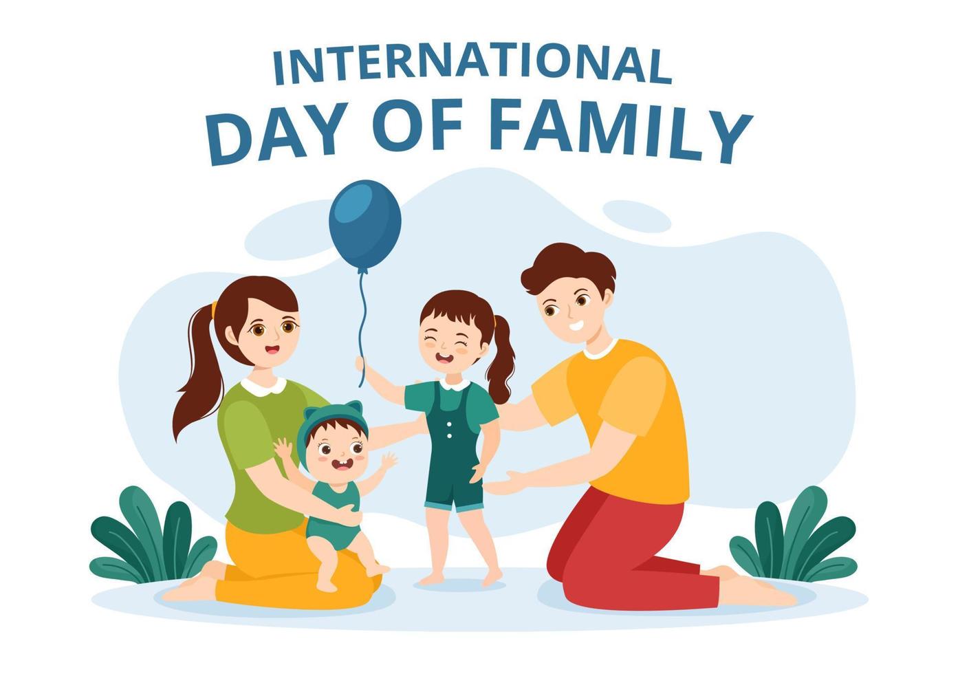 Internationale dag van familie illustratie met kinderen, vader en moeder voor web banier of landen bladzijde in vlak tekenfilm hand- getrokken Sjablonen vector