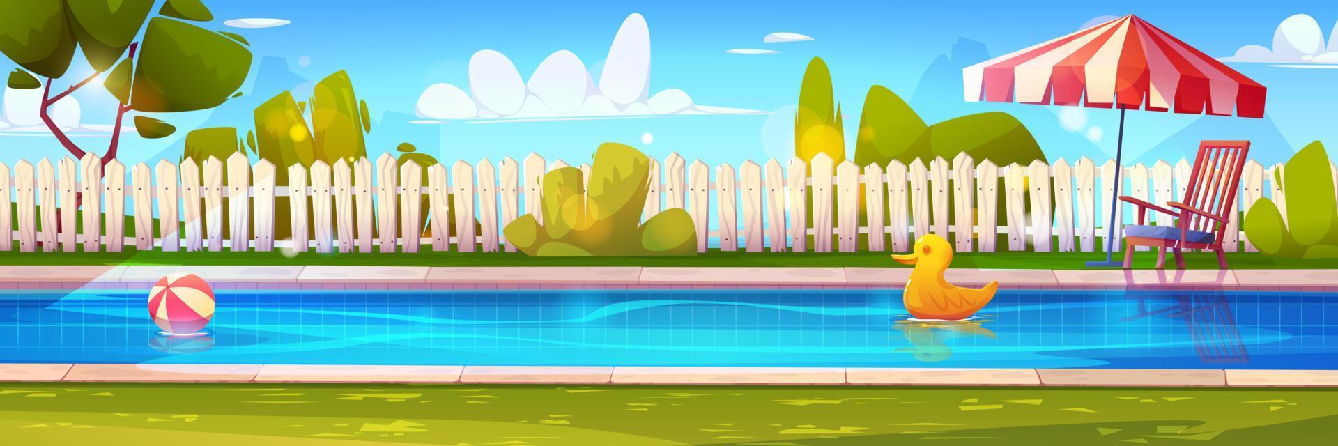 achtertuin zwemmen zwembad Aan zomer dag vector