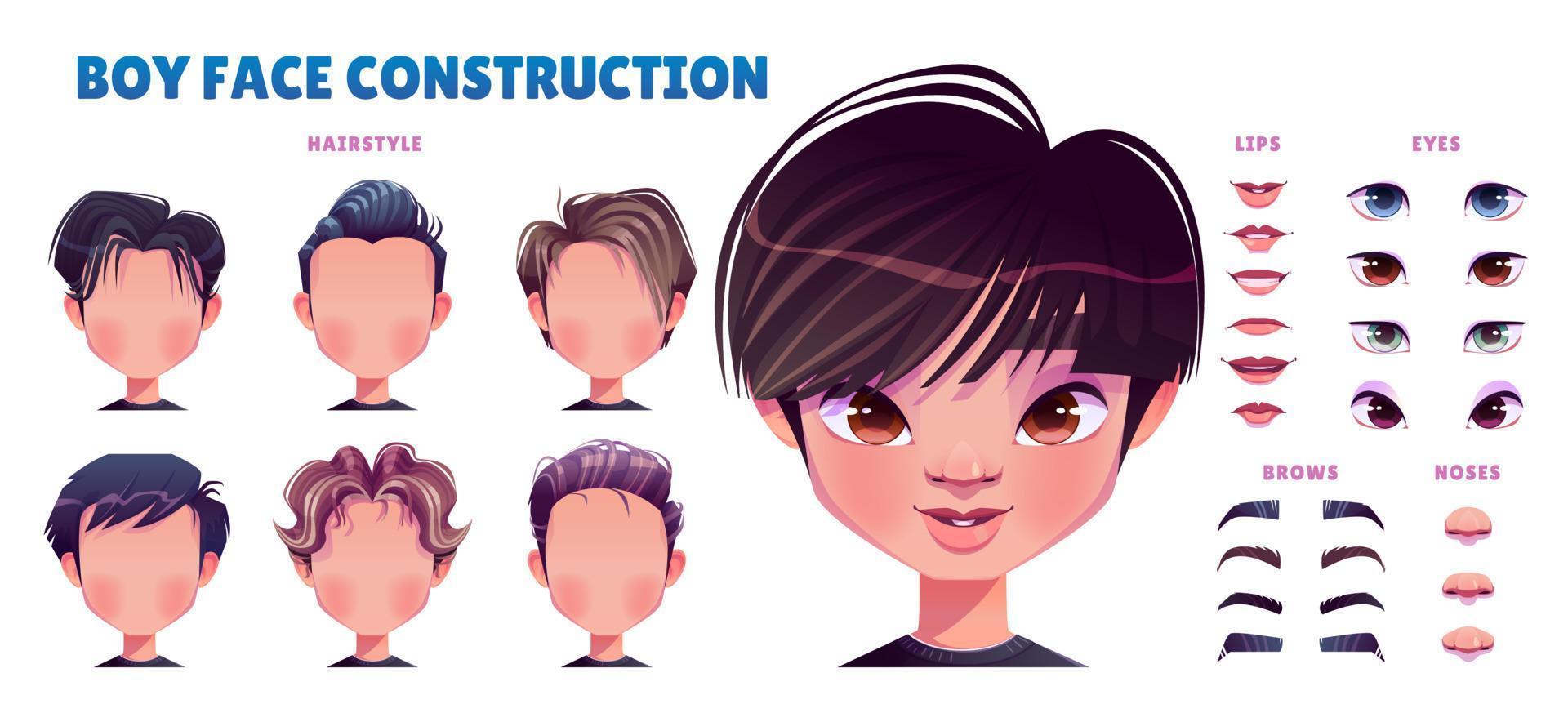 Aziatisch jongen avatar bouw reeks vector