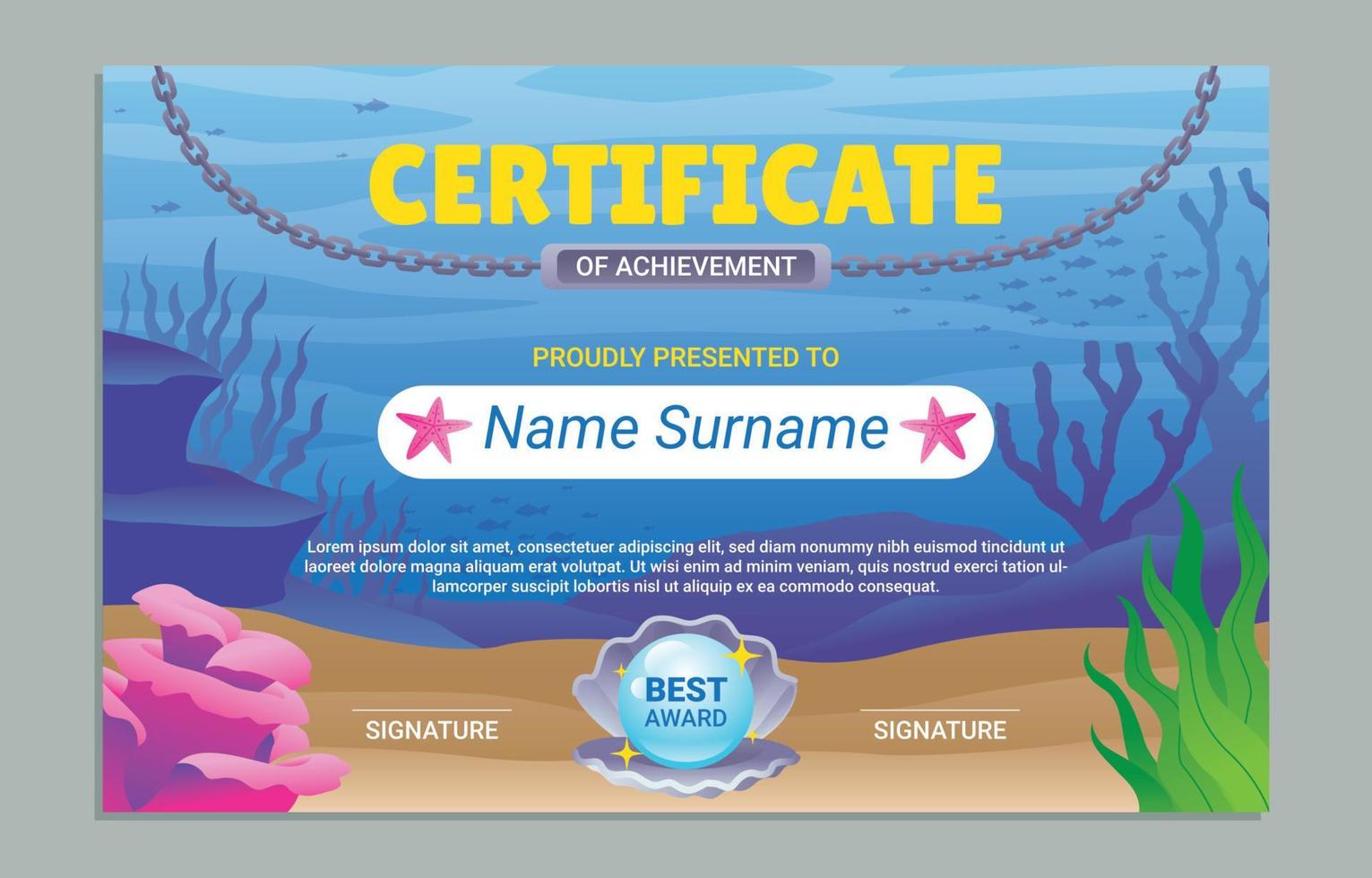 kinderen certificaat sjabloon met schattig zee leven ontwerp vector