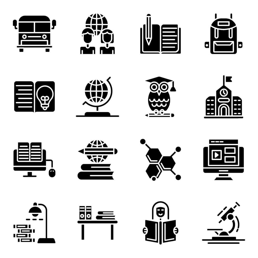 pak onderwijs solide pictogrammen vector