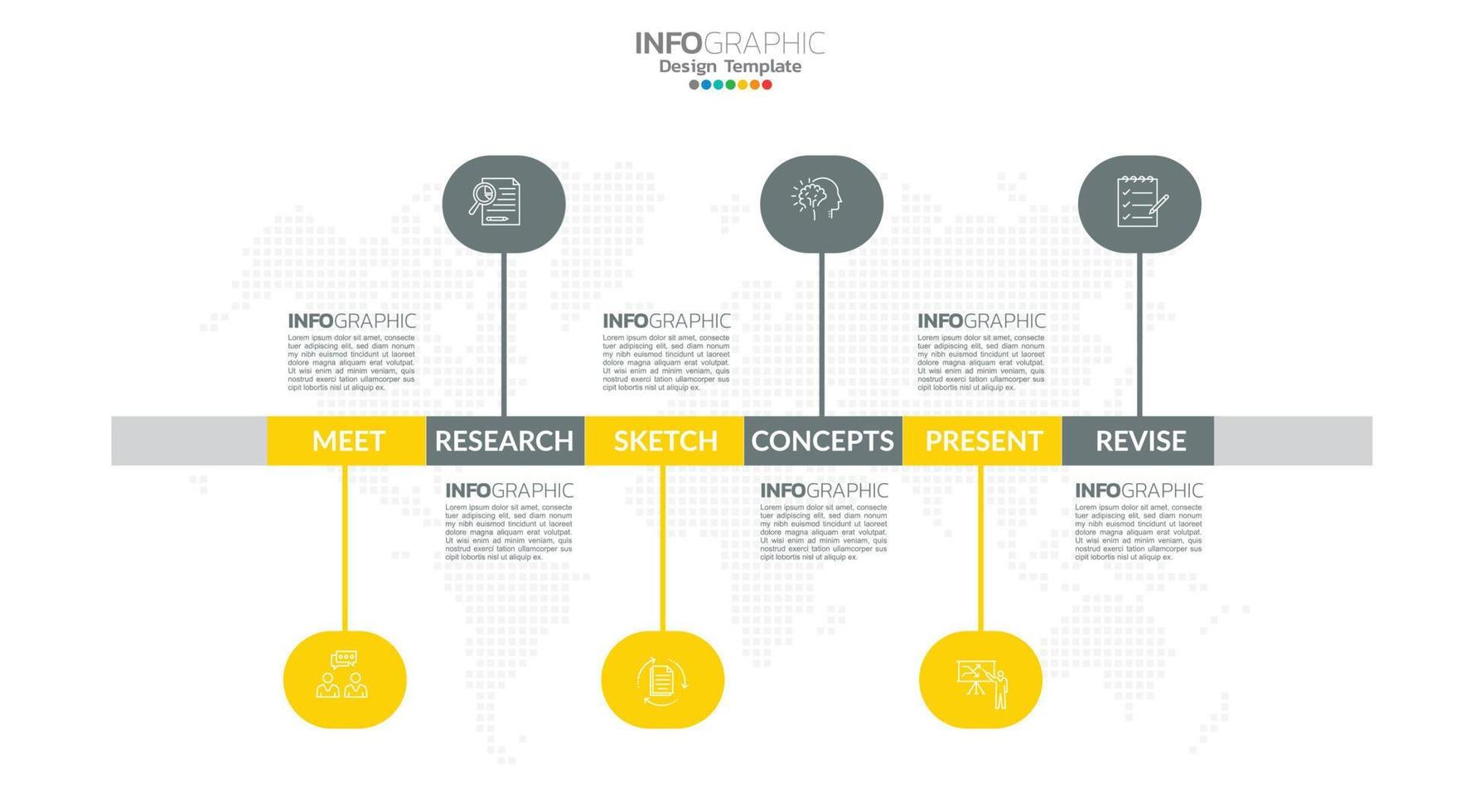 tijdlijn infographic vector met 6 stappen kan worden gebruikt voor workflow lay-out diagram jaar- verslag doen van web ontwerp.