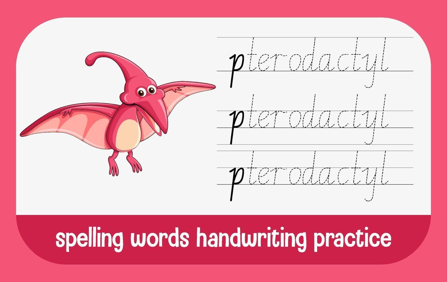 spelling woorden dinosaurus handschrift oefenblad vector