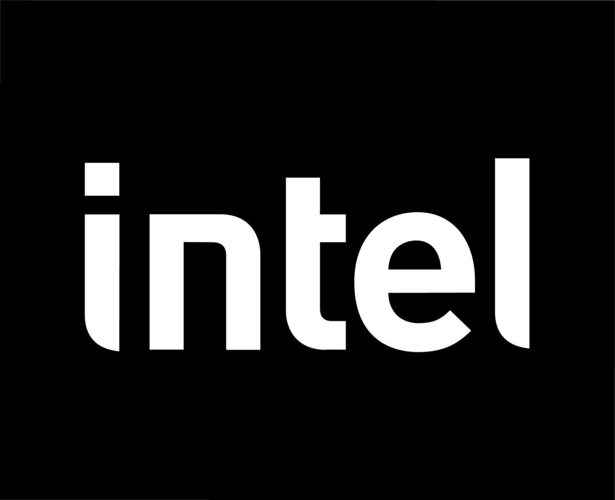 Intel merk logo software computer symbool wit ontwerp vector illustratie met zwart achtergrond