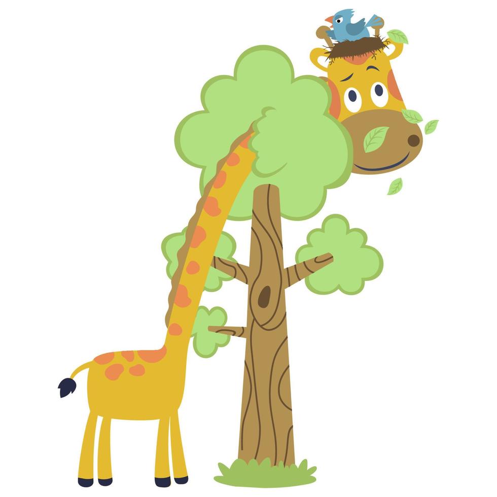 tekenfilm vector van nesten vogel Aan giraf hoofd