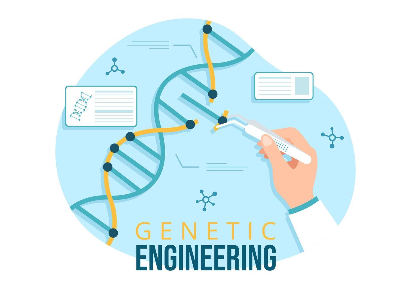 genetisch bouwkunde en dna wijzigingen illustratie met genetica Onderzoek of experiment wetenschappers in vlak tekenfilm hand- getrokken Sjablonen vector