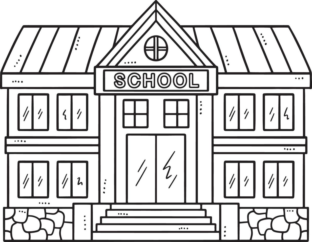 school- gebouw geïsoleerd kleur bladzijde voor kinderen vector