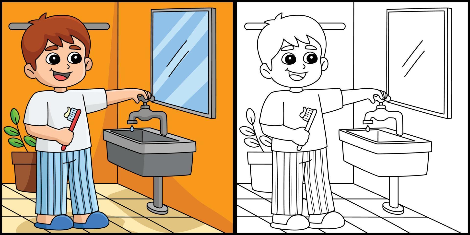 jongen conserveren water kleur bladzijde illustratie vector