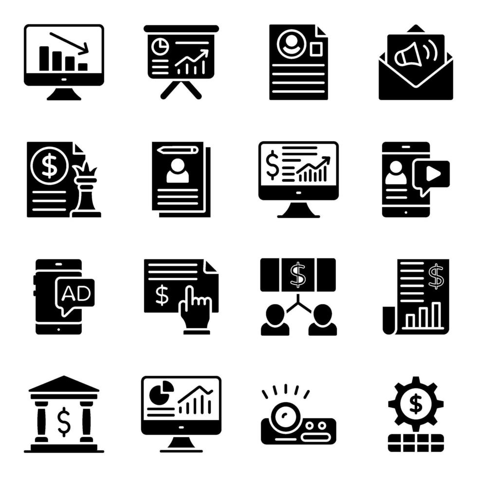 data-analyse solide pictogrammen pack vector