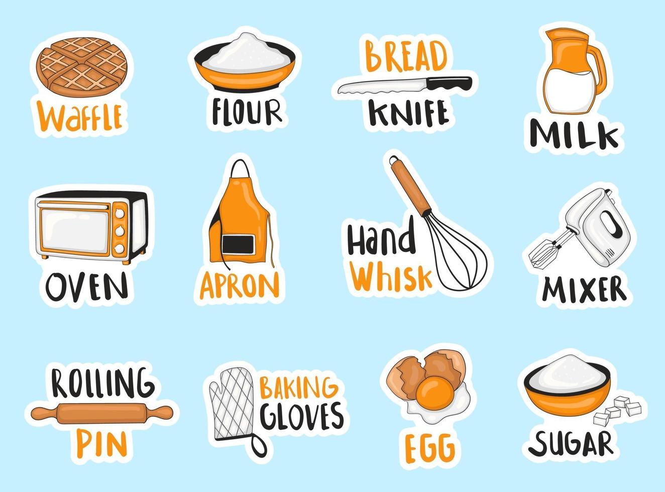 kleurrijke hand getrokken bakkerijstickers vector