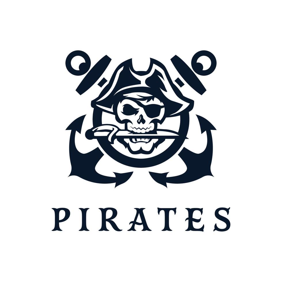 schedel piraten logo met retro stijl monochroom ontwerp. vector