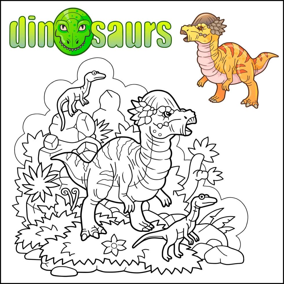 schattig prehistorisch dinosaurussen kleur bladzijde vector