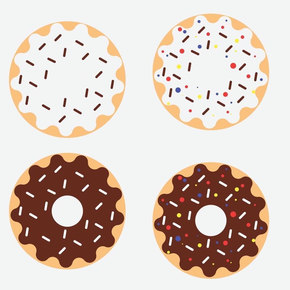 donut vector reeks geïsoleerd Aan een wit achtergrond. donut verzameling. zoet suiker suikerglazuur donuts. breken tijd met wit chocola, aardbei en chocola donuts top visie.