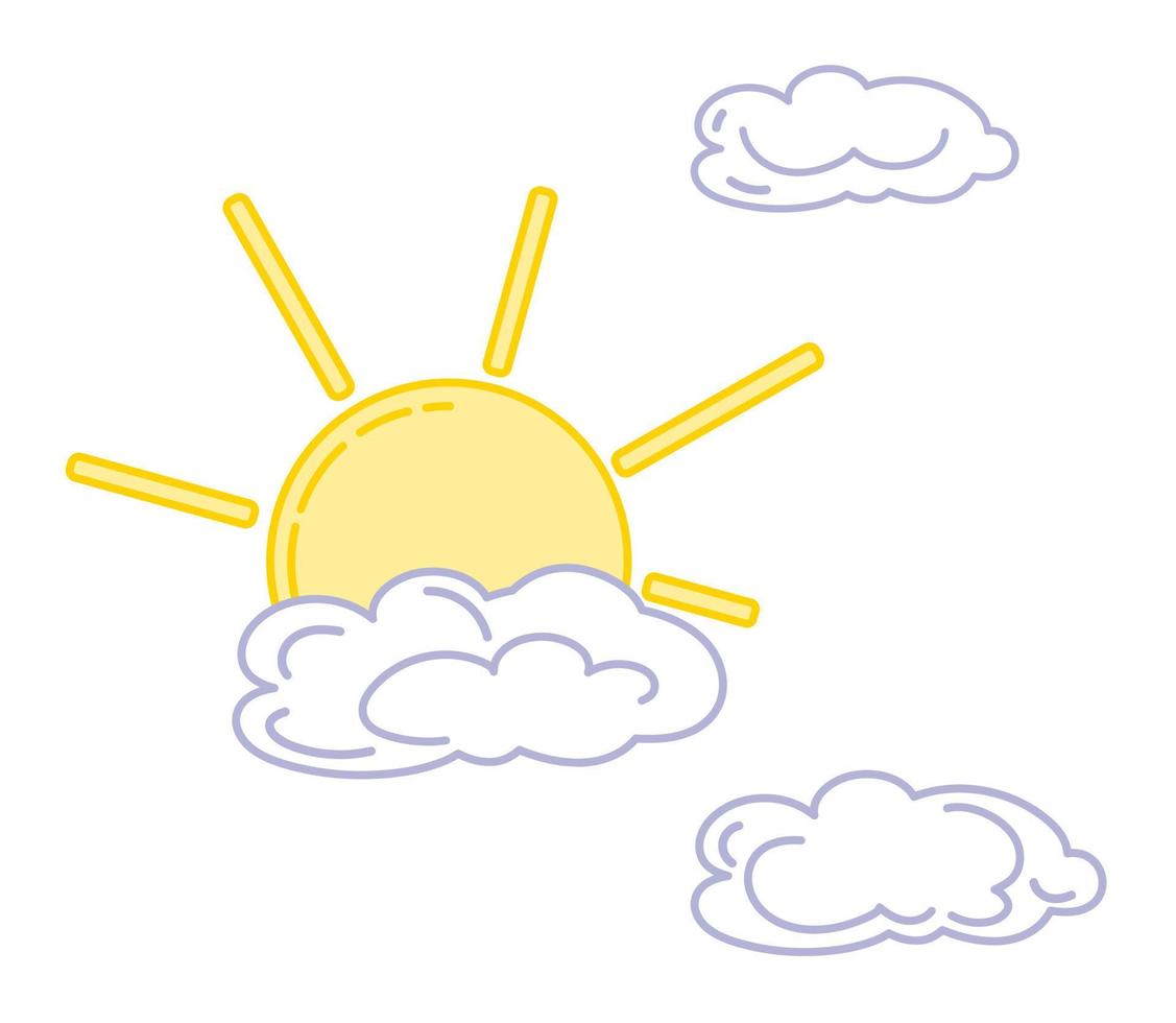 vector illustratie van zon met wolken, bewolkt het weer, gedeeltelijk bewolkt. van-beeld aan het wachten voor de weer voorspelling