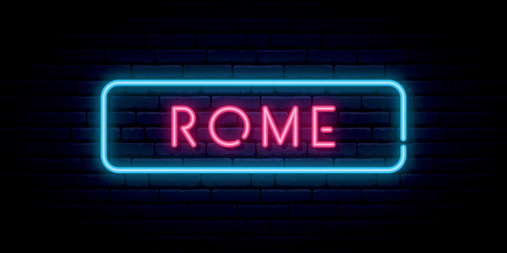 Rome neon teken. helder licht uithangbord. vector spandoek.