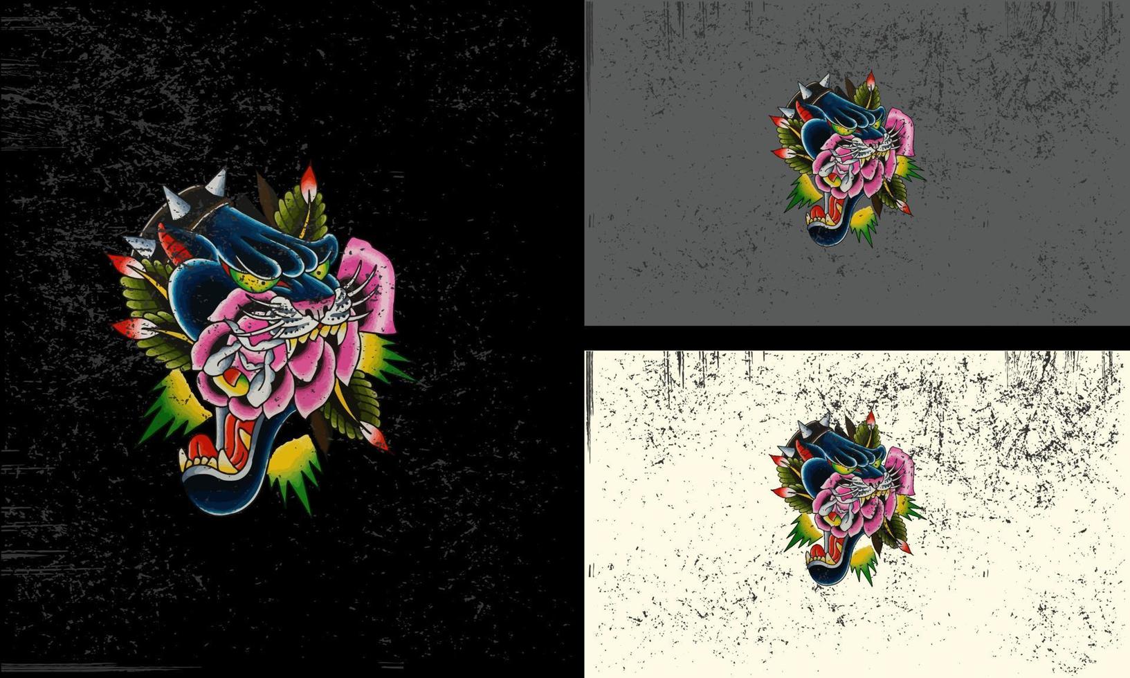 hoofd panter en bloemen vector illustratie mascotte ontwerp