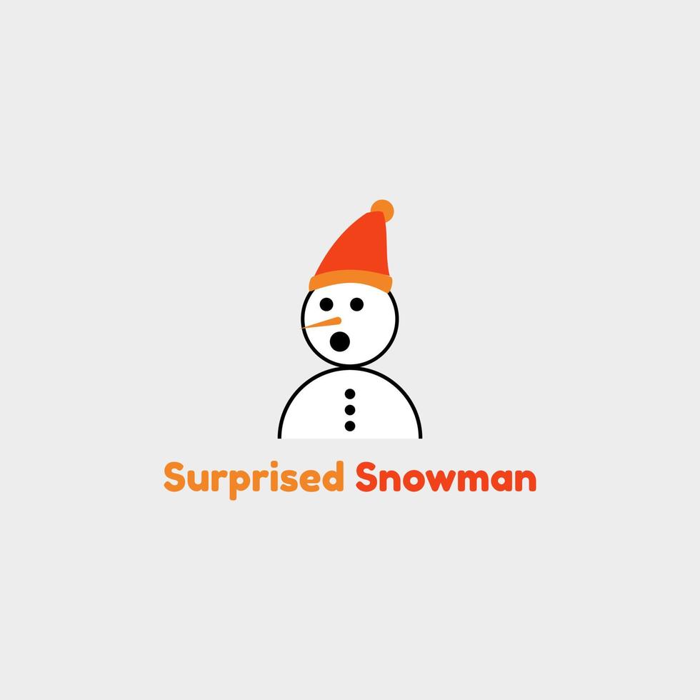 uniek sneeuwman logo met een verrast uitdrukking. vector