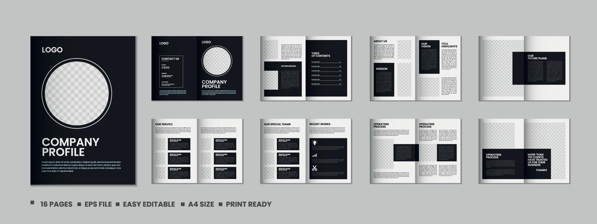 bedrijf profiel, 16 Pagina's bedrijf brochure, tijdschrift, jaar- rapport, catalogus en a4 meerdere pagina's sjabloon ontwerp vector