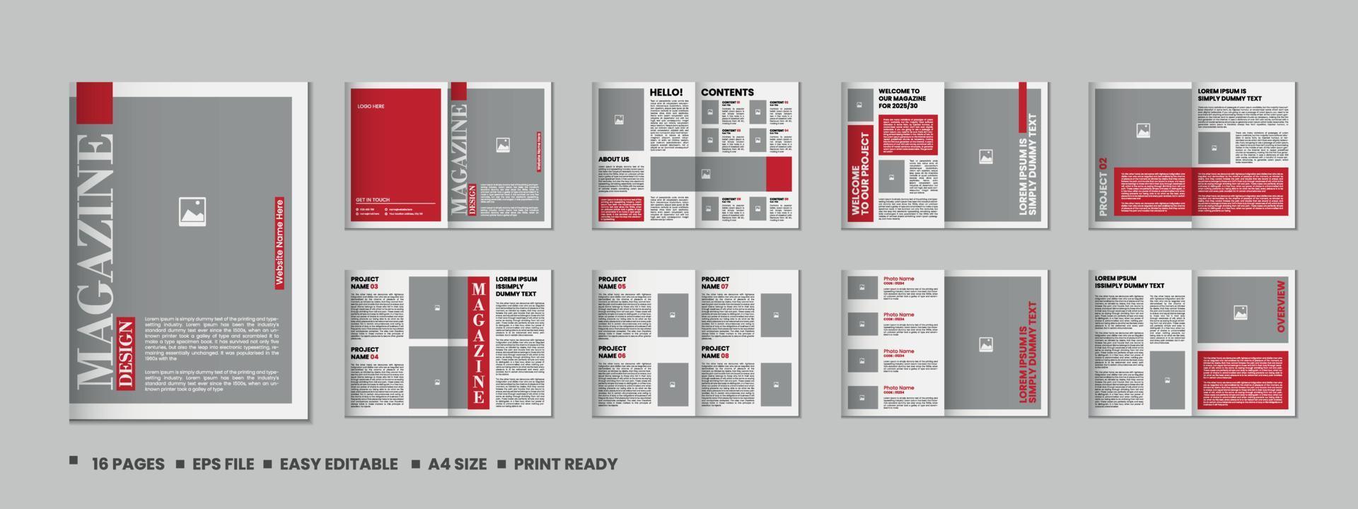 portefeuille tijdschrift sjabloon ontwerp of 16 Pagina's mode tijdschrift en a4 architectuur portefeuille ontwerp vector