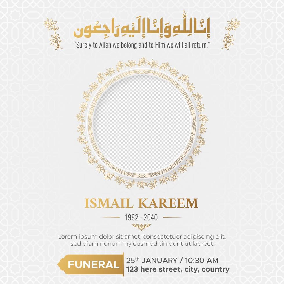 Islamitisch Arabisch dood Aankondiging innige deelneming overlijdensbericht sociaal media post sjabloon vector