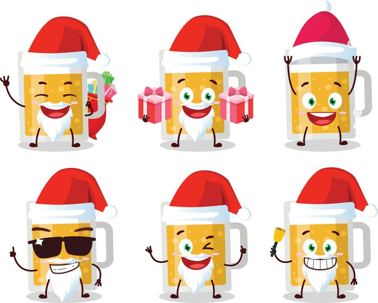 de kerstman claus emoticons met mok van bier tekenfilm karakter vector