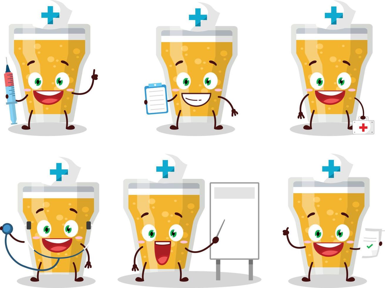 dokter beroep emoticon met glas van bier tekenfilm karakter vector