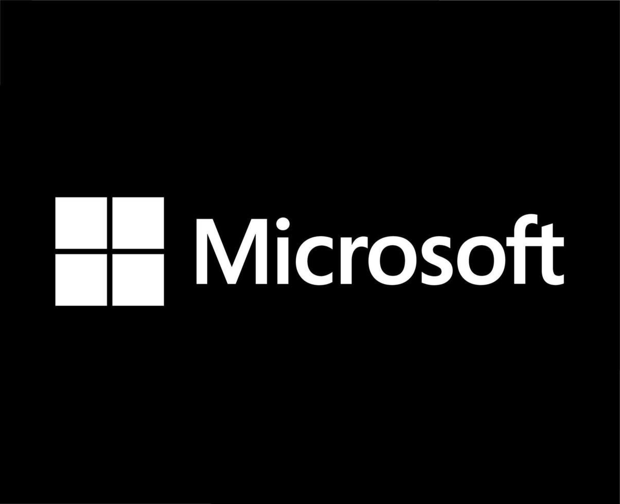 microsoft software logo merk symbool met naam wit ontwerp vector illustratie met zwart achtergrond