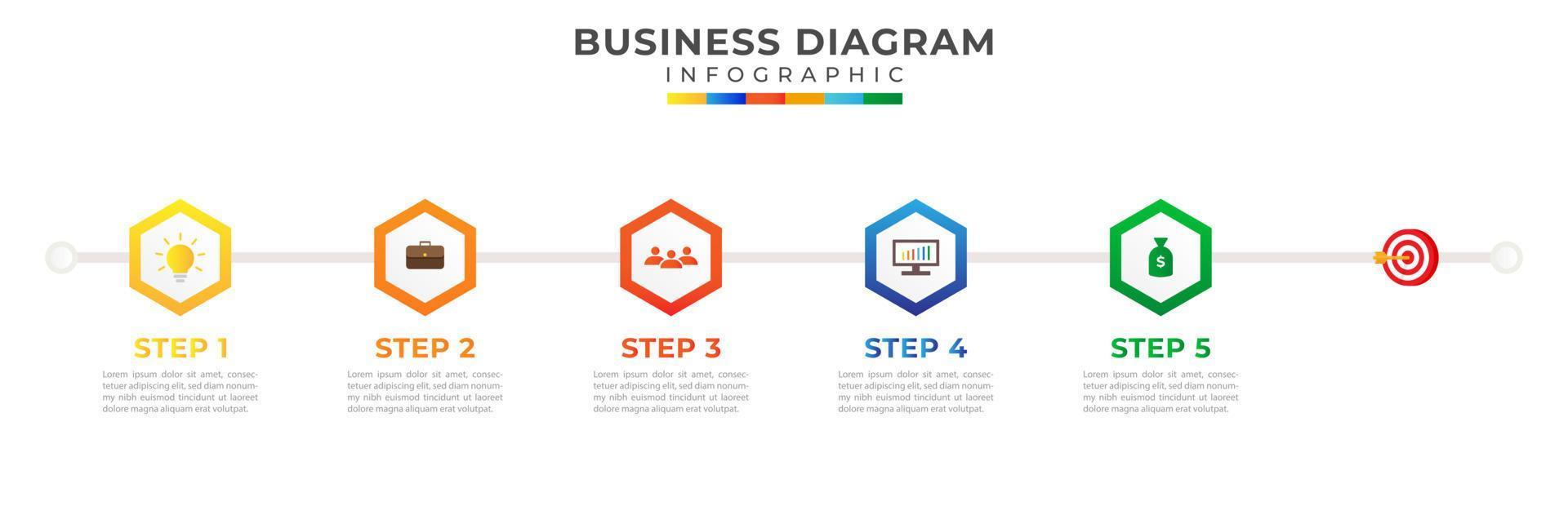 5 stappen modern tijdlijn diagram met onderwerp zeshoek titels, presentatie vector infographics. infographic sjabloon voor bedrijf.