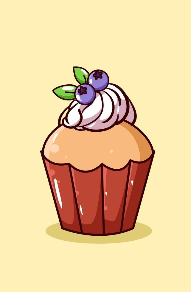 zoete cupcake met bosbessen cartoon ilustration vector