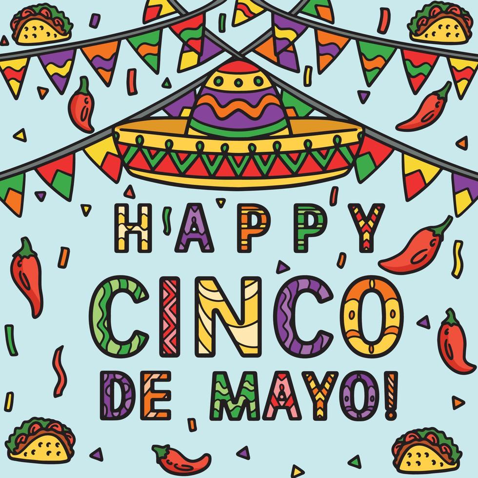 gelukkig cinco de mayo banier gekleurde tekenfilm vector