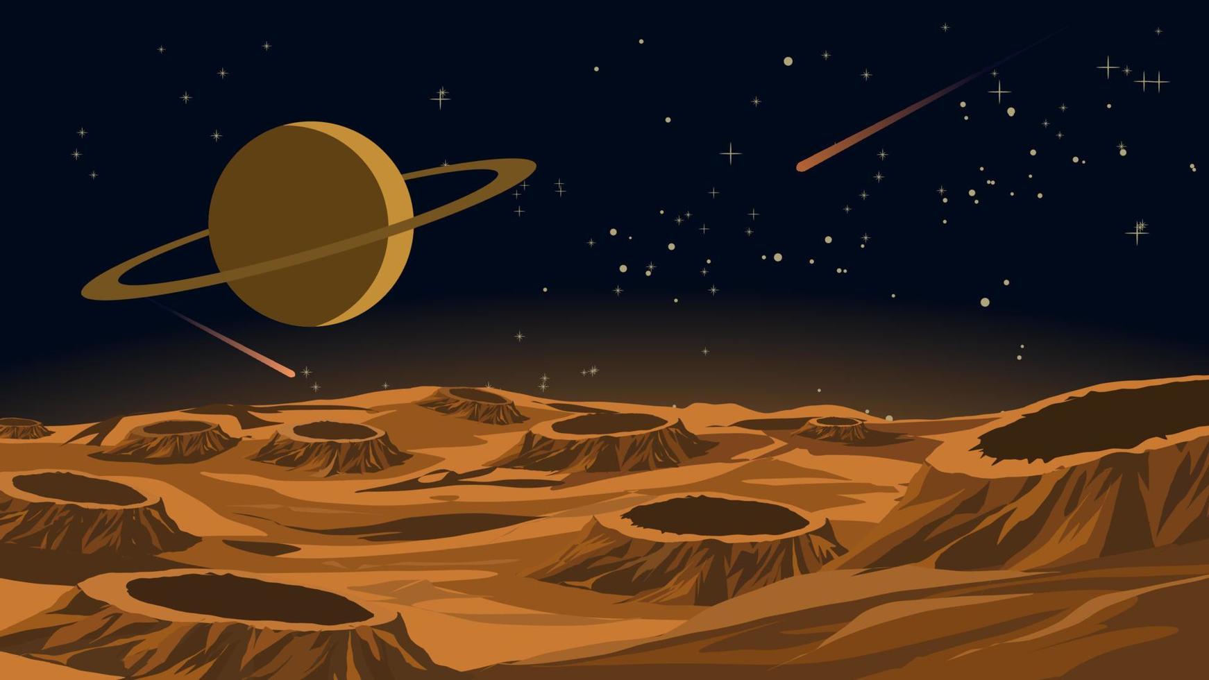 vector illustratie van maan oppervlakte met Saturnus en sterren