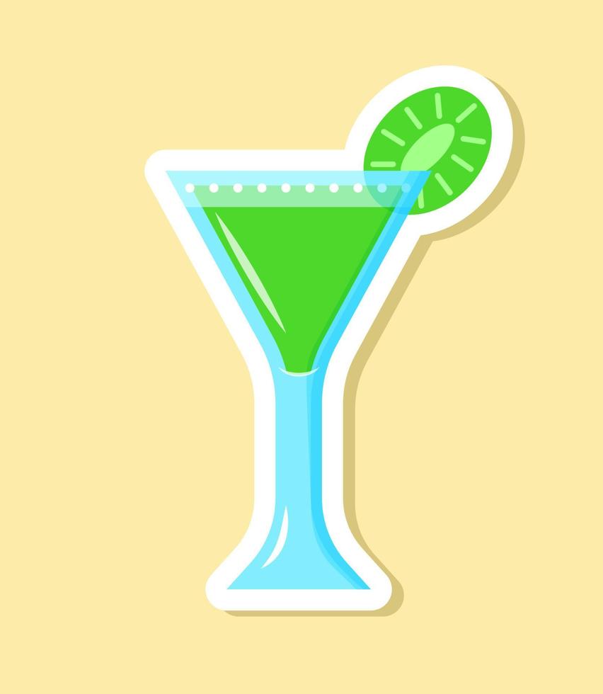 vector martini cocktail sticker in tekenfilm stijl. geïsoleerd groen kiwi drinken in conus glas